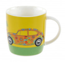 Load image into Gallery viewer, VW Beetle Coffee Mug - "Love That Bug" Yellow/Green Flower