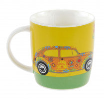 Load image into Gallery viewer, VW Beetle Coffee Mug - &quot;Love That Bug&quot; Yellow/Green Flower
